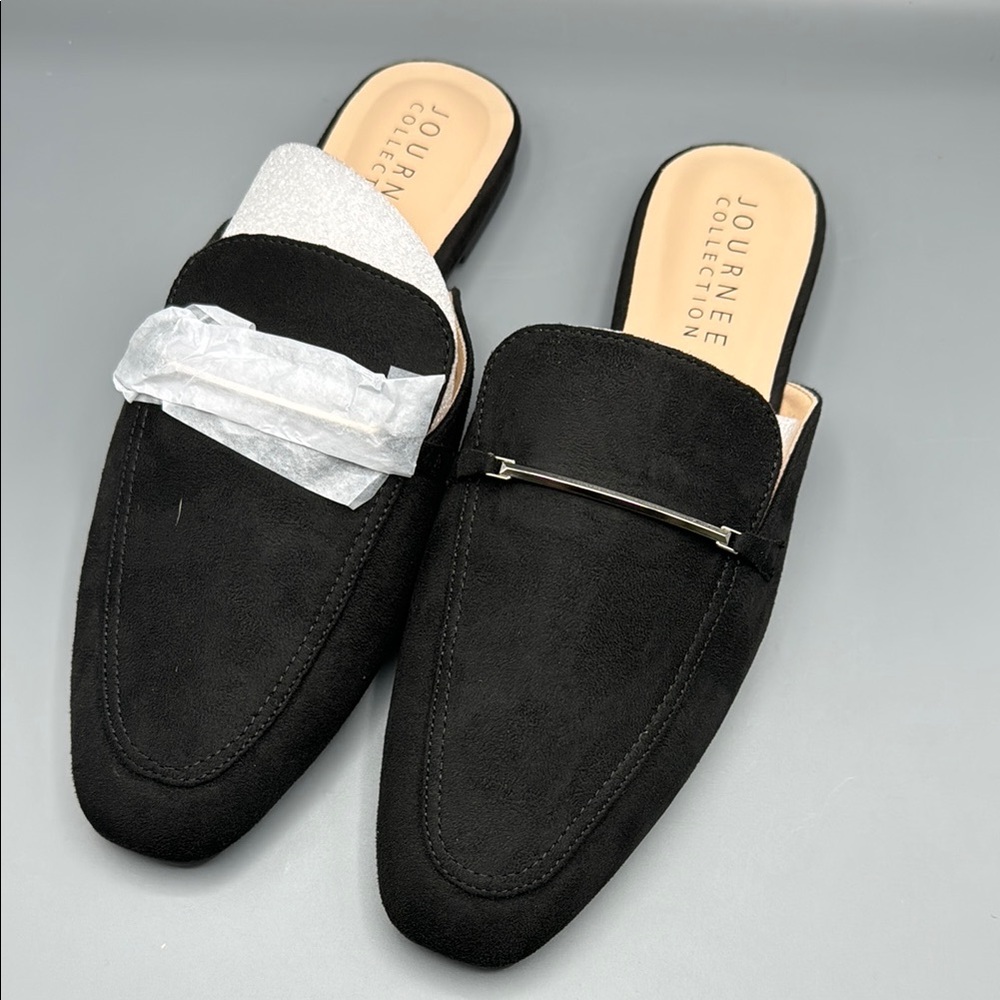 Journee Collection Ameena Black Vegan Leather Mule Flats